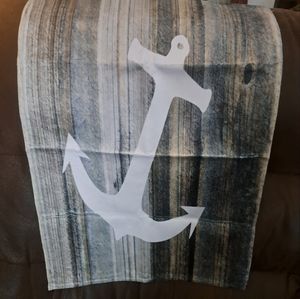 Decorative Hand Towel with Wood Grain and Anchor Design